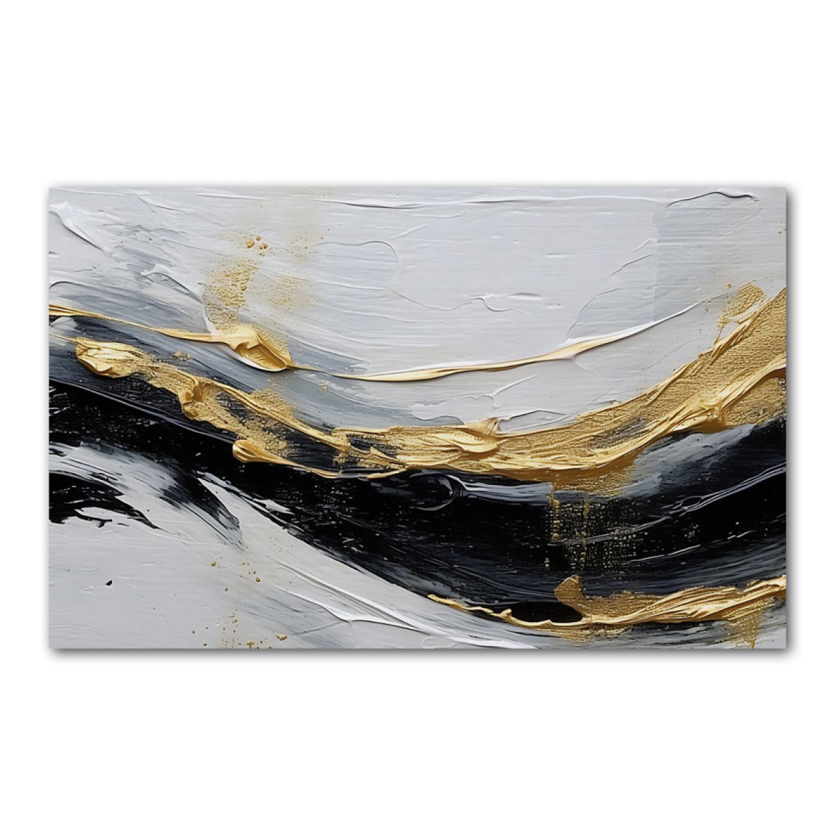 Gold Wave on Black 3d Heavy Textured Partial Oil Painting